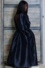 IZMIR LONG SLEEVE BACKLESS MIDI DRESS IN BLACK
