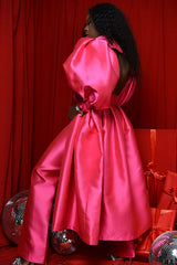 IZMIR LONG SLEEVE BACKLESS MIDI DRESS IN HOT PINK