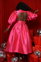 IZMIR LONG SLEEVE BACKLESS MIDI DRESS IN HOT PINK