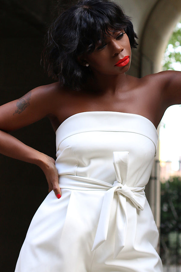 JORDAN WIDE LEG FAUX LEATHER JUMPSUIT IN WHITE