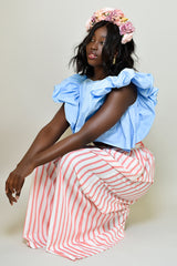 DERRY STRIPE PLEATED WIDE LEG PANTS IN PINK