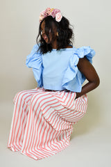 DERRY STRIPE PLEATED WIDE LEG PANTS IN PINK