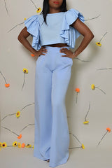 KAILI RUFFLED SLEEVELESS TOP IN BLUE