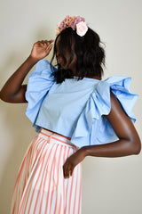 KAILI RUFFLED SLEEVELESS TOP IN BLUE