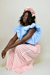 KAILI RUFFLED SLEEVELESS TOP IN BLUE
