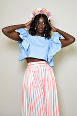 KAILI RUFFLED SLEEVELESS TOP IN BLUE