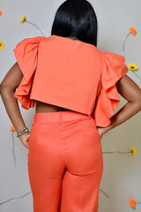 KAILI RUFFLED SLEEVELESS TOP IN ORANGE