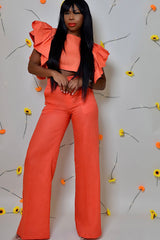 KAILI RUFFLED SLEEVELESS TOP IN ORANGE