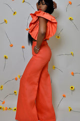 KAILI RUFFLED SLEEVELESS TOP IN ORANGE
