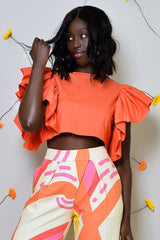 KAILI RUFFLED SLEEVELESS TOP IN ORANGE