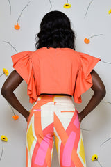 KAILI RUFFLED SLEEVELESS TOP IN ORANGE