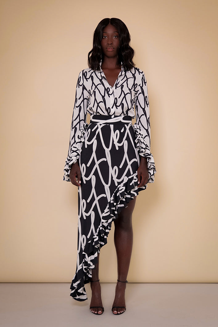 KEMI K RUFFLE SLEEVED SHIRT IN WHITE TK SCRIPT