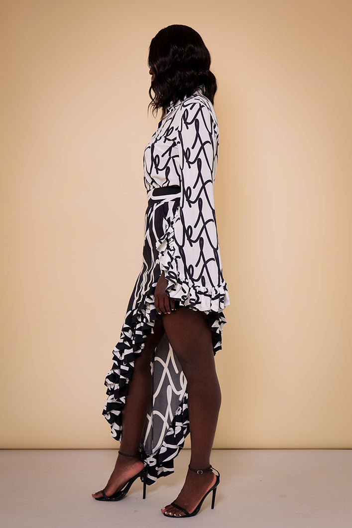 KEMI K RUFFLE SLEEVED SHIRT IN WHITE TK SCRIPT