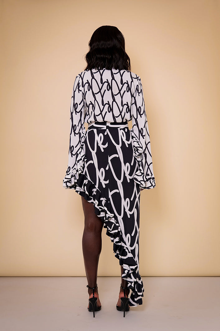 KEMI K RUFFLE SLEEVED SHIRT IN WHITE TK SCRIPT