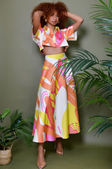 KOS BACKLESS CROPPED SHIRT IN KAYSERI PRINT