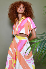KOS BACKLESS CROPPED SHIRT IN KAYSERI PRINT