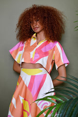 KOS BACKLESS CROPPED SHIRT IN KAYSERI PRINT