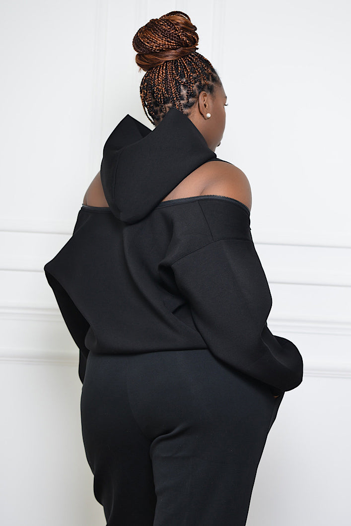 KYOTO HOODED ZIPPER LUXESUIT IN BLACK