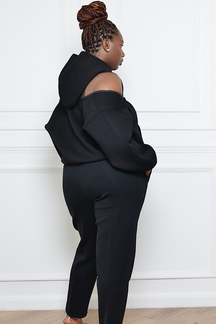 KYOTO HOODED ZIPPER LUXESUIT IN BLACK