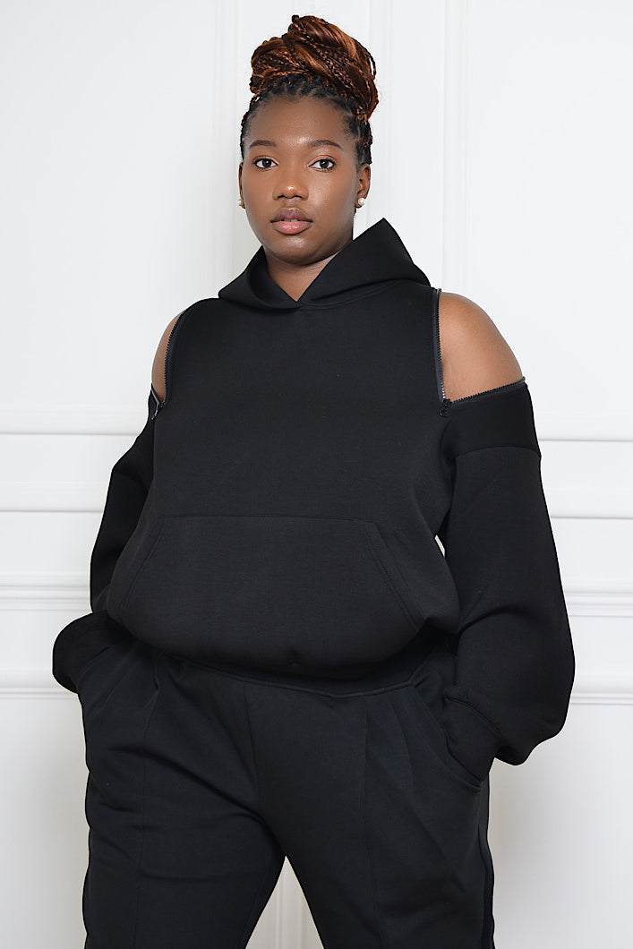 KYOTO HOODED ZIPPER LUXESUIT IN BLACK