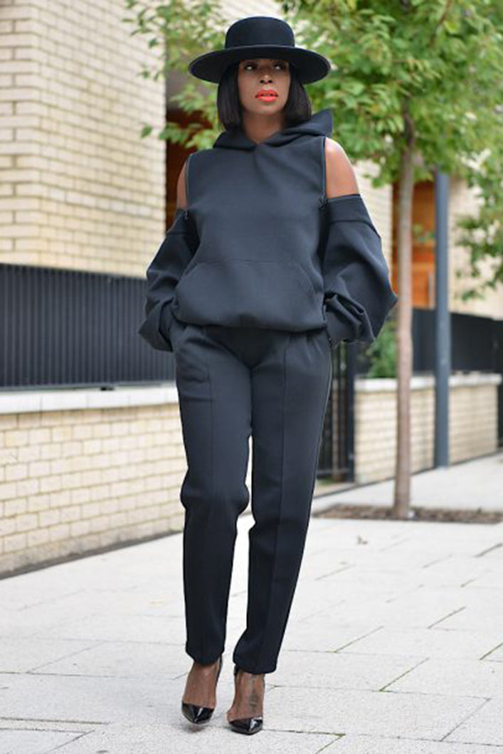 KYOTO HOODED ZIPPER LUXESUIT IN BLACK