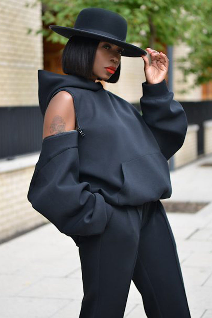 KYOTO HOODED ZIPPER LUXESUIT IN BLACK