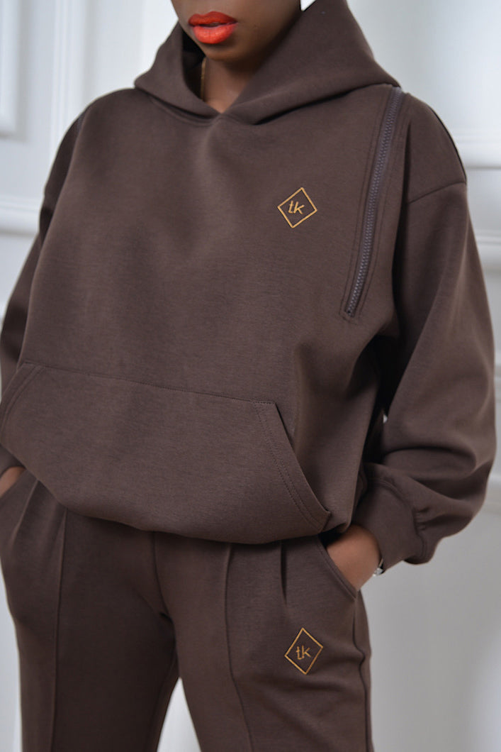 KYOTO HOODED ZIPPER LUXESUIT IN CHOCOLATE BROWN