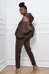 KYOTO HOODED ZIPPER LUXESUIT IN CHOCOLATE BROWN