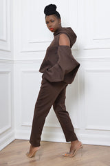 KYOTO HOODED ZIPPER LUXESUIT IN CHOCOLATE BROWN