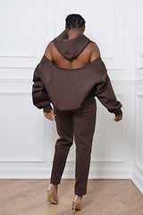 KYOTO HOODED ZIPPER LUXESUIT IN CHOCOLATE BROWN
