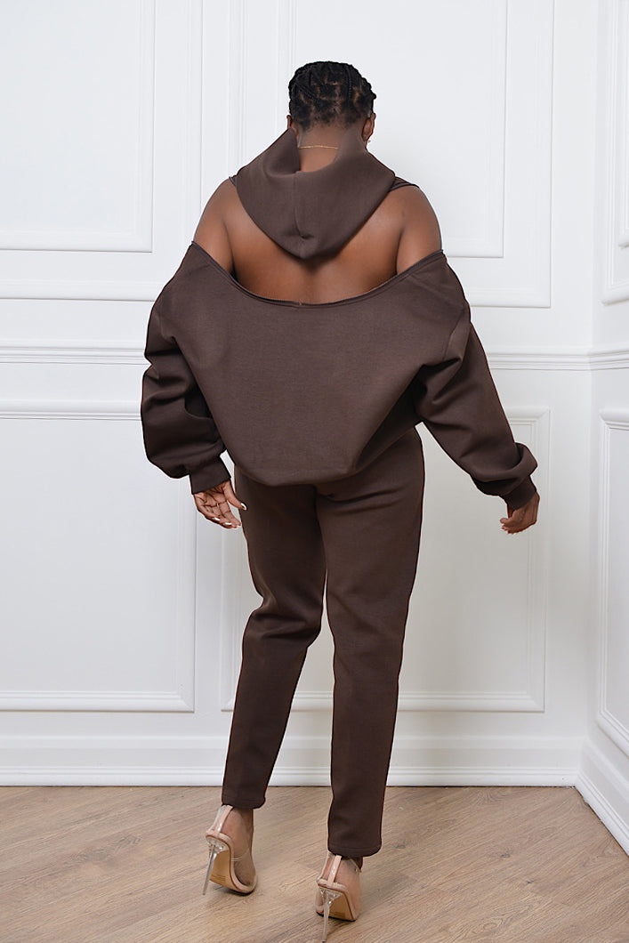 KYOTO HOODED ZIPPER LUXESUIT IN CHOCOLATE BROWN