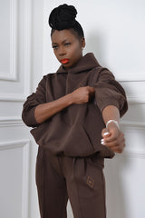 KYOTO HOODED ZIPPER LUXESUIT IN CHOCOLATE BROWN