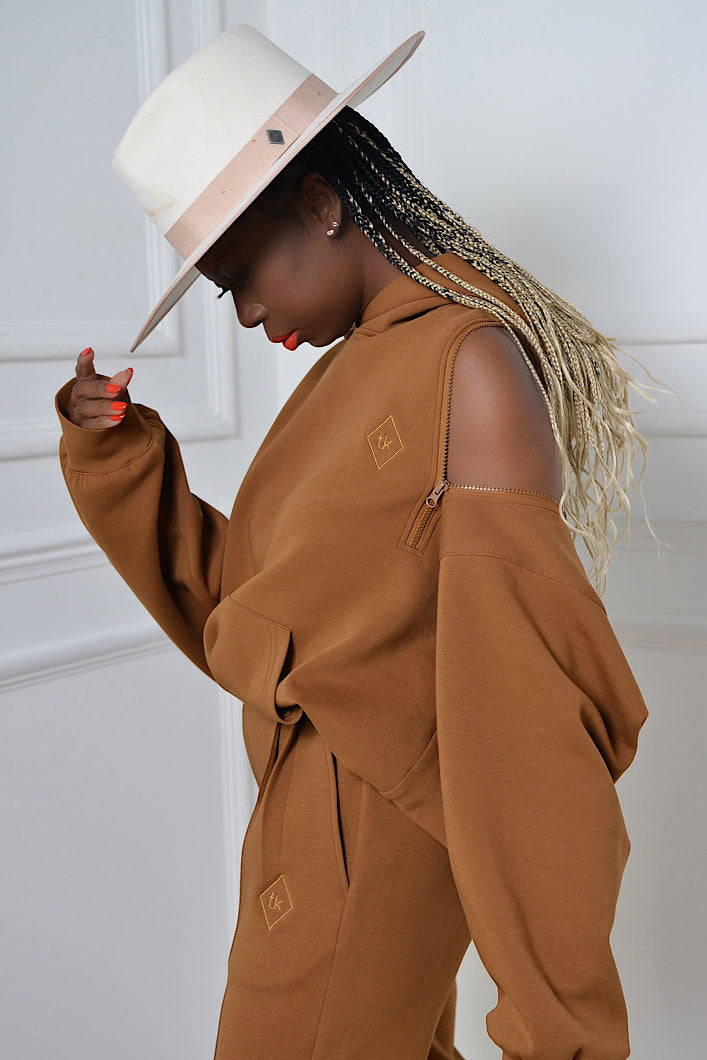 KYOTO HOODED ZIPPER LUXESUIT IN GOLDEN BROWN