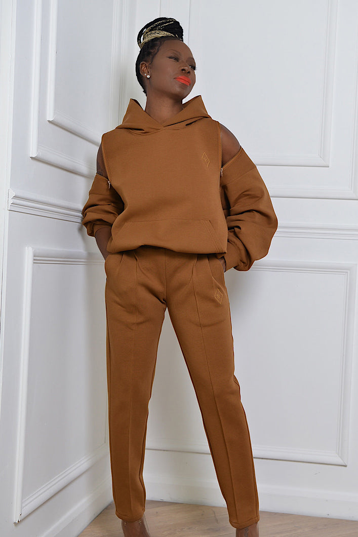 KYOTO HOODED ZIPPER LUXESUIT IN GOLDEN BROWN