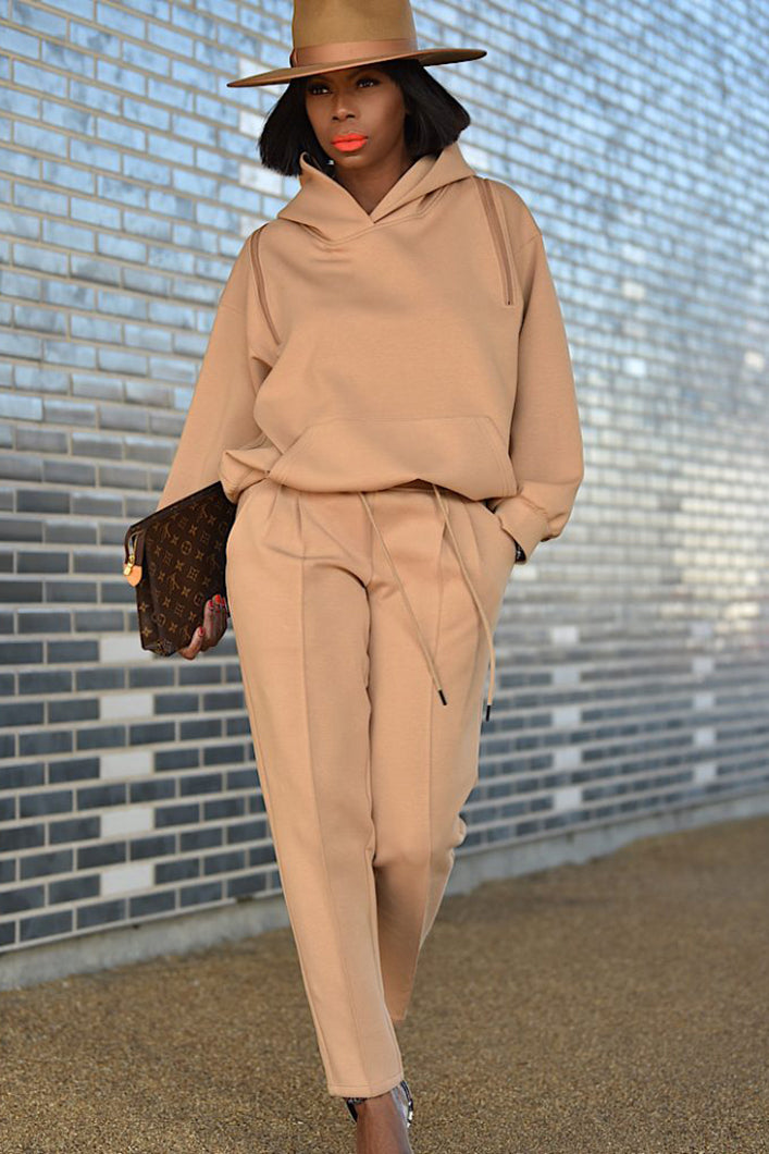KYOTO HOODED ZIPPER LUXESUIT IN LIGHT BROWN