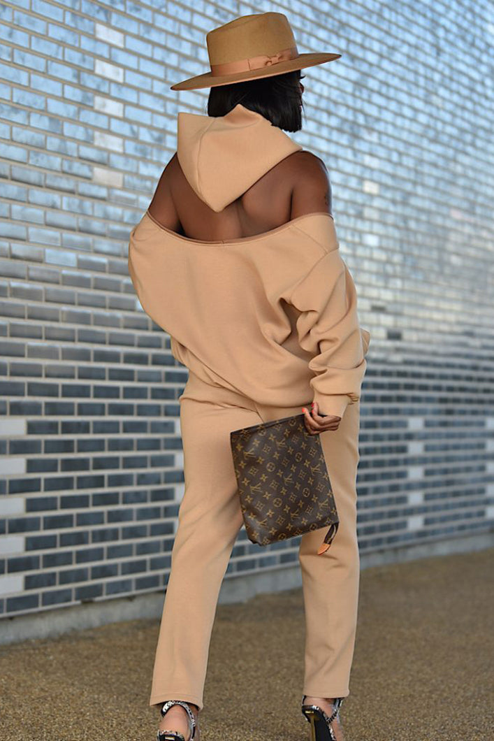 KYOTO HOODED ZIPPER LUXESUIT IN LIGHT BROWN