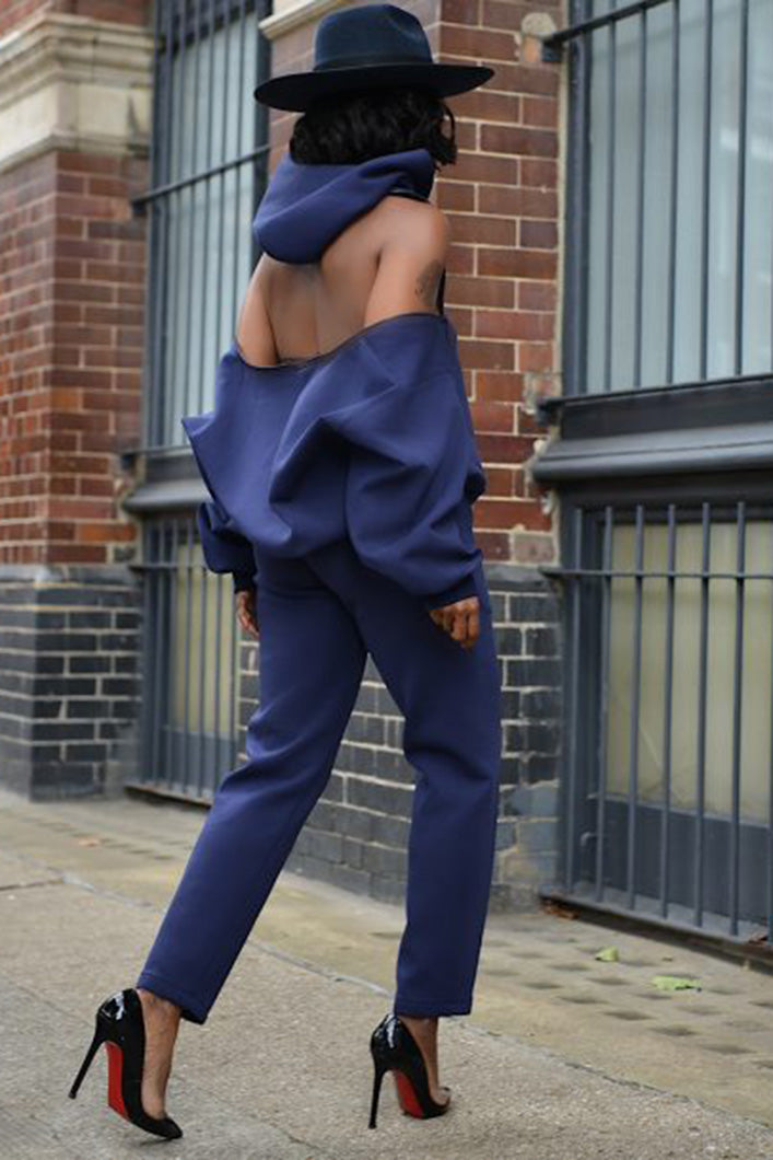 KYOTO HOODED ZIPPER LUXESUIT IN NAVY