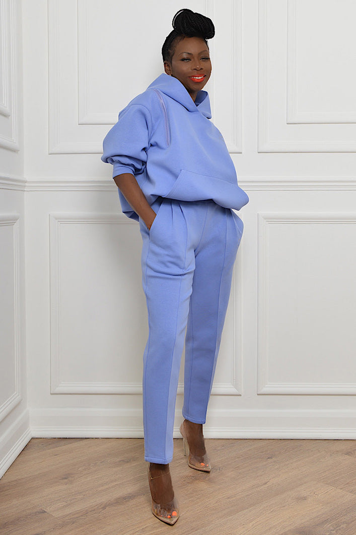 KYOTO HOODED ZIPPER LUXESUIT IN PERIWINKLE BLUE