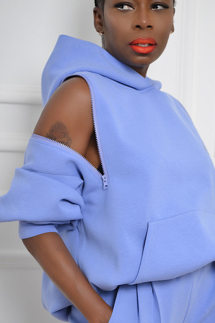KYOTO HOODED ZIPPER LUXESUIT IN PERIWINKLE BLUE