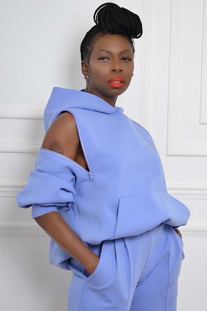 KYOTO HOODED ZIPPER LUXESUIT IN PERIWINKLE BLUE