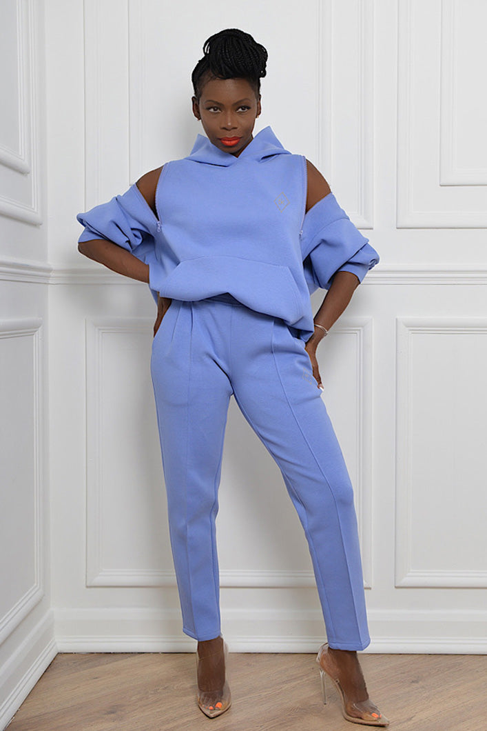 KYOTO HOODED ZIPPER LUXESUIT IN PERIWINKLE BLUE