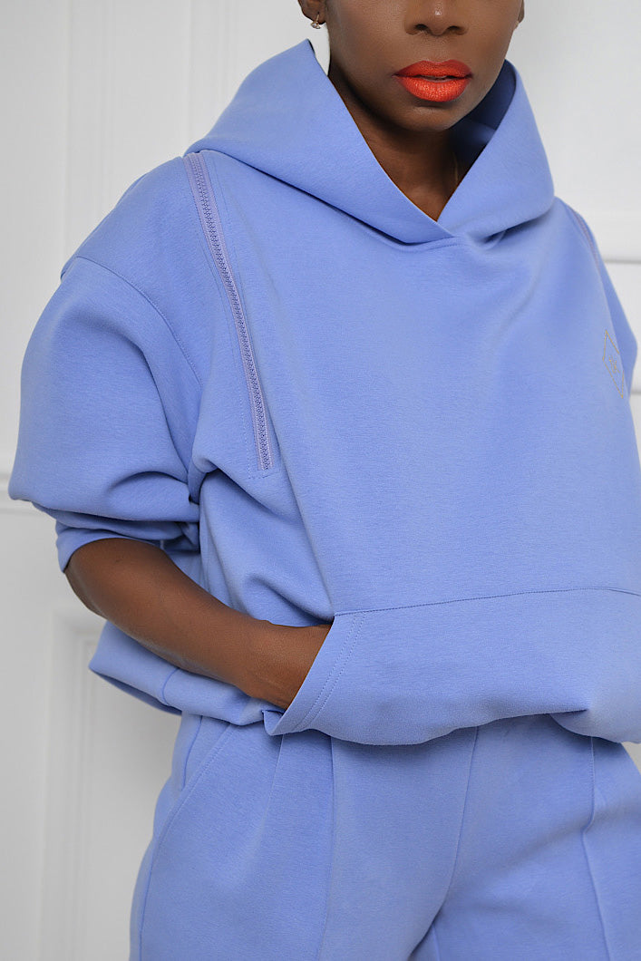 KYOTO HOODED ZIPPER LUXESUIT IN PERIWINKLE BLUE