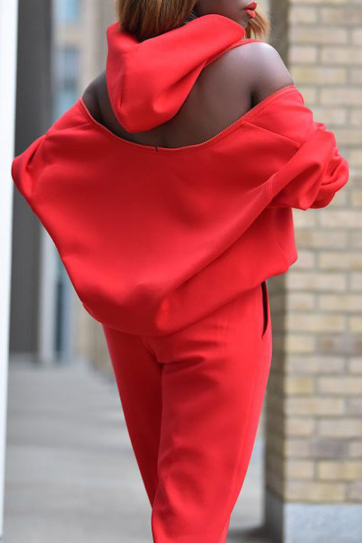 KYOTO HOODED ZIPPER LUXESUIT IN RED