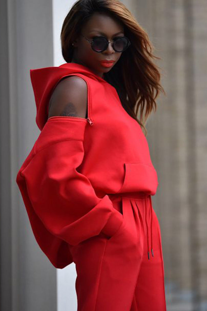 KYOTO HOODED ZIPPER LUXESUIT IN RED