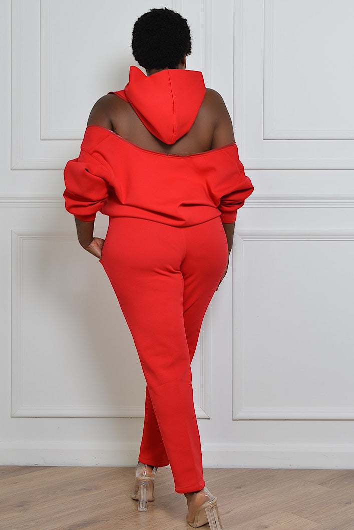 KYOTO HOODED ZIPPER LUXESUIT IN RED