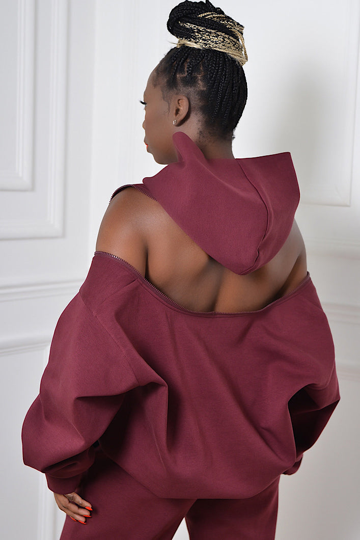KYOTO HOODED ZIPPER LUXESUIT IN MAROON