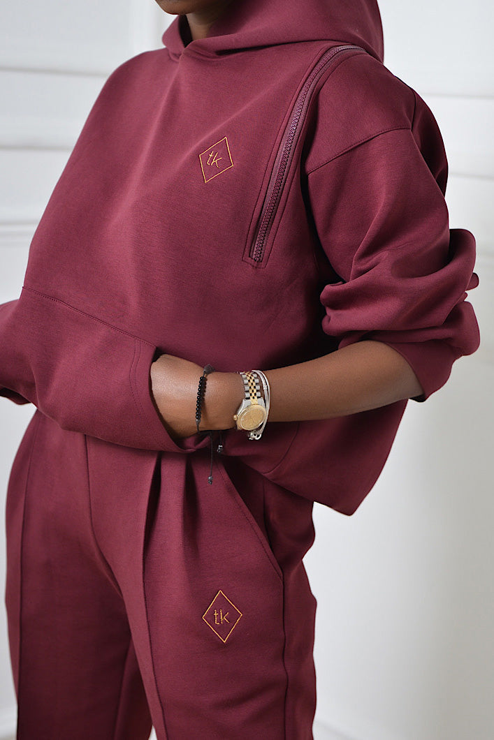 KYOTO HOODED ZIPPER LUXESUIT IN MAROON