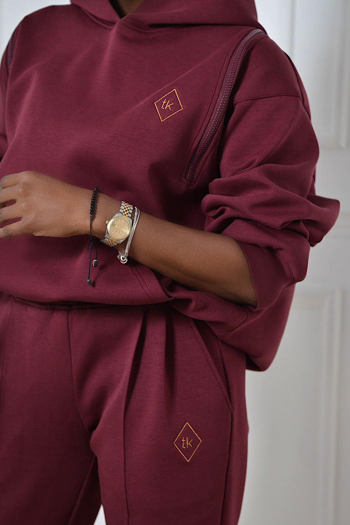KYOTO HOODED ZIPPER LUXESUIT IN MAROON