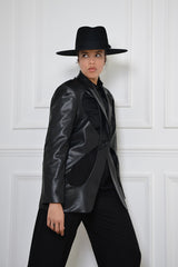 LAHORE PELLE CUT OUT FAUX LEATHER BLAZER IN BLACK