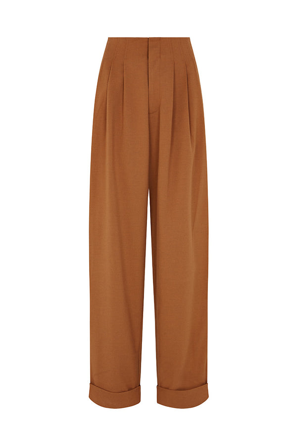LEIGHTON HIGH WAISTED PANTS IN LIGHT BROWN